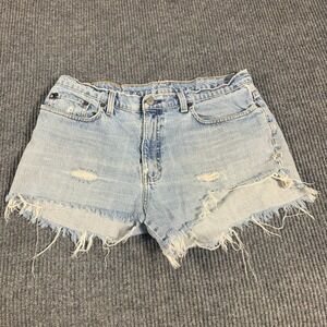 Ralph Lauren Shorts Womens 14 33x3 Blue Jean Denim Cut Off Fringe Distressed Y2K